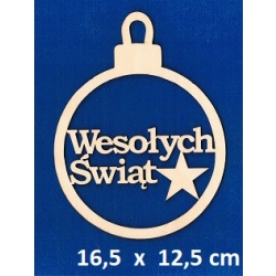 SKLEJKA #3mm Wesołych Świąt bombka 16,5x12,5cm z gwiazdką i zawieszką